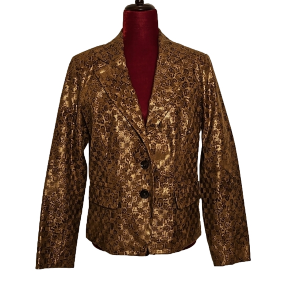 Birch Hill Leopard Print & Checkered Gold Jacket Size: Small
